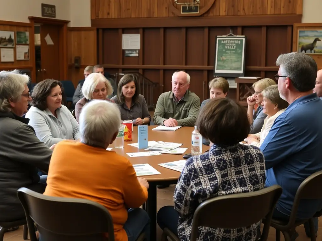 A photograph of a community workshop where participants are learning about the importance of biodiversity and sustainable living practices.