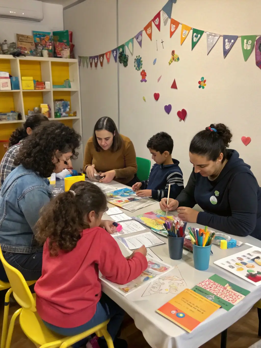 A community workshop with children and adults learning about local heritage through interactive activities, demonstrating ASSO MOM's community engagement.